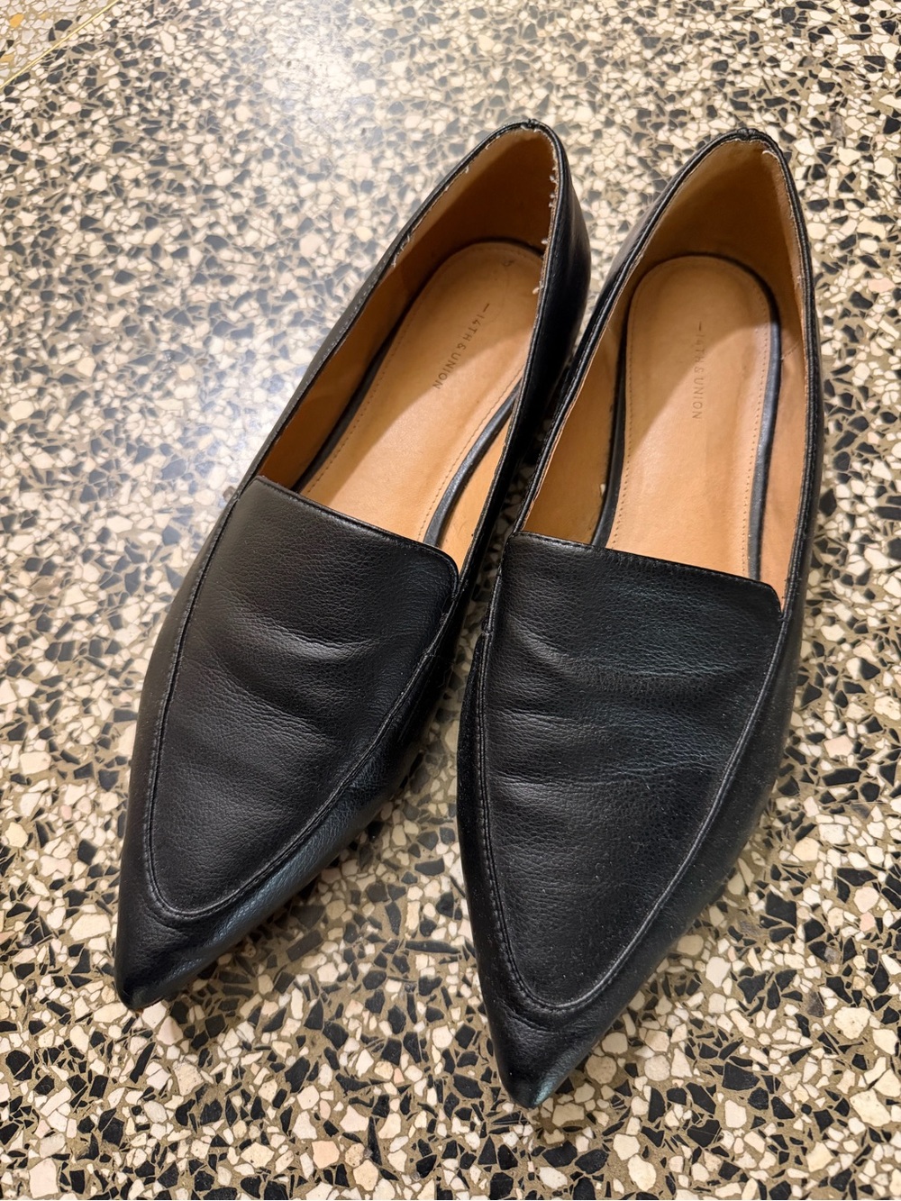14th & Union Black Pointed-Toe Leather Loafers